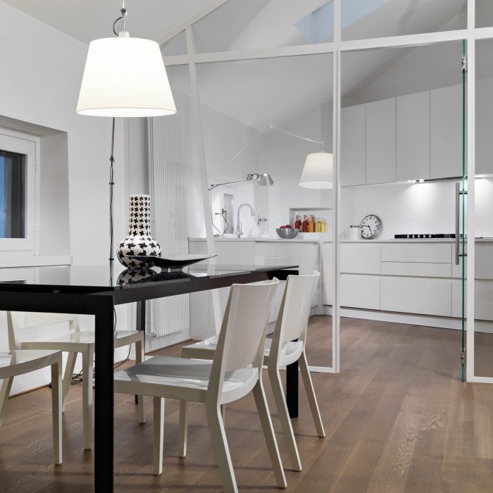 Interiors of the Modern Dining Room in the Attic Room